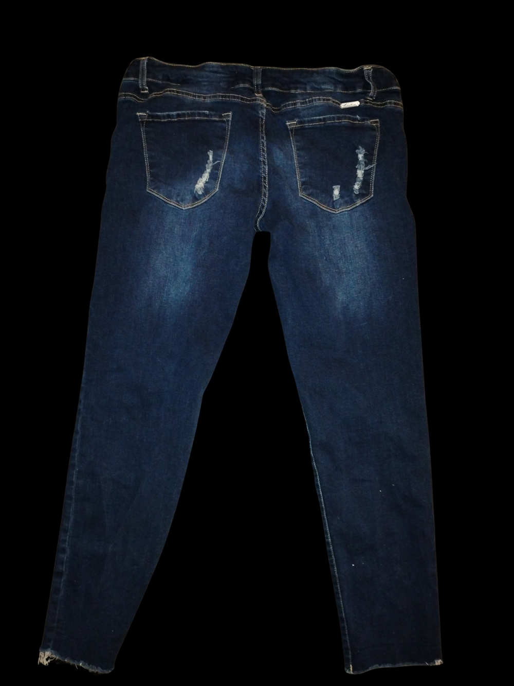 KanCan Distressed Dark Blue Boyfriend Jeans with Frayed Hem - Picture 2 of 3